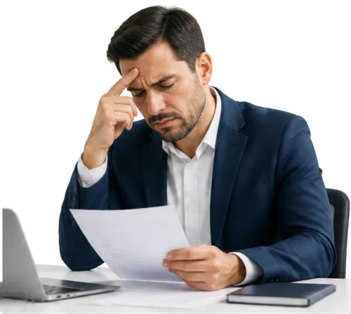 Ejecutivo revisando con preocupación un documento de cartera vencida